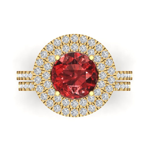 2.73 cttw Round Cut Natural Garnet Bridal Set - Solid Yellow Gold Engagement Ring & Wedding Band