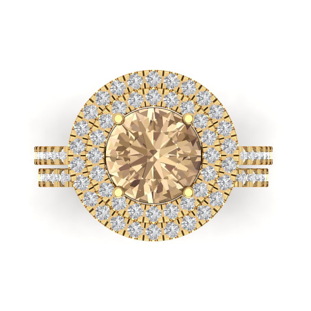 2.73 cttw Round Cut Yellow Moissanite Bridal Set - Solid Yellow Gold Engagement Ring & Wedding Band
