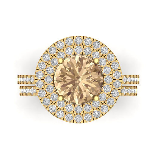 2.73 cttw Round Cut Yellow Moissanite Bridal Set - Solid Yellow Gold Engagement Ring & Wedding Band