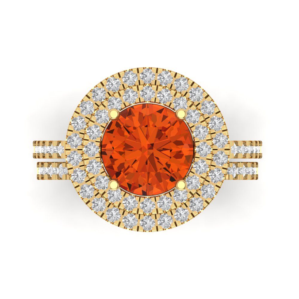 2.73 cttw Round Cut Simulated Red Diamond Bridal Set - Solid Yellow Gold Engagement Ring & Wedding Band