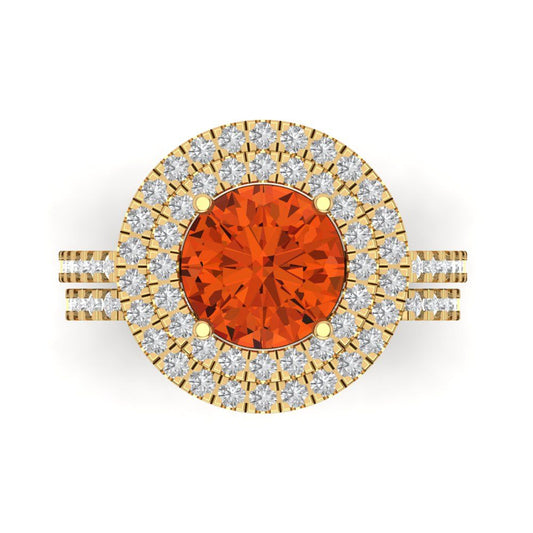 2.73 cttw Round Cut Simulated Red Diamond Bridal Set - Solid Yellow Gold Engagement Ring & Wedding Band