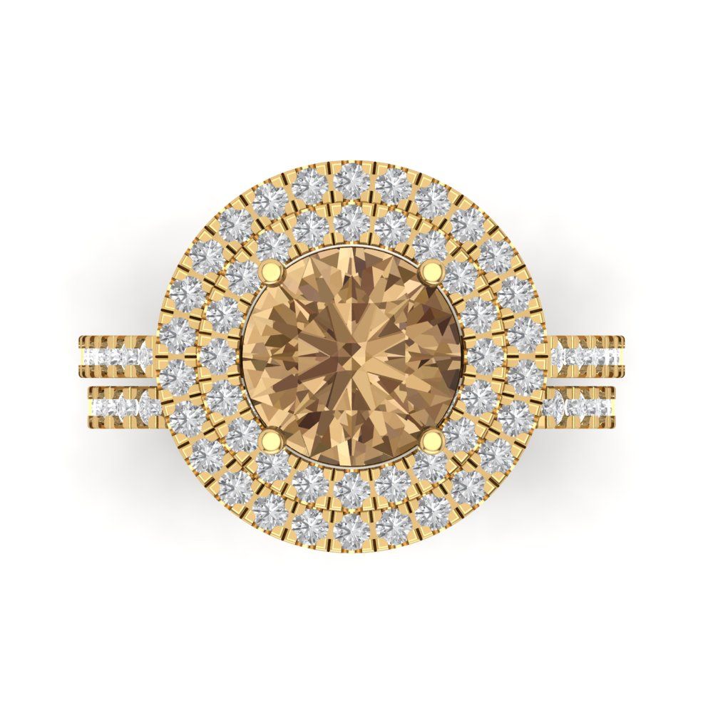 2.73 cttw Round Cut Simulated Champagne Diamond Bridal Set - Solid Yellow Gold Engagement Ring & Wedding Band