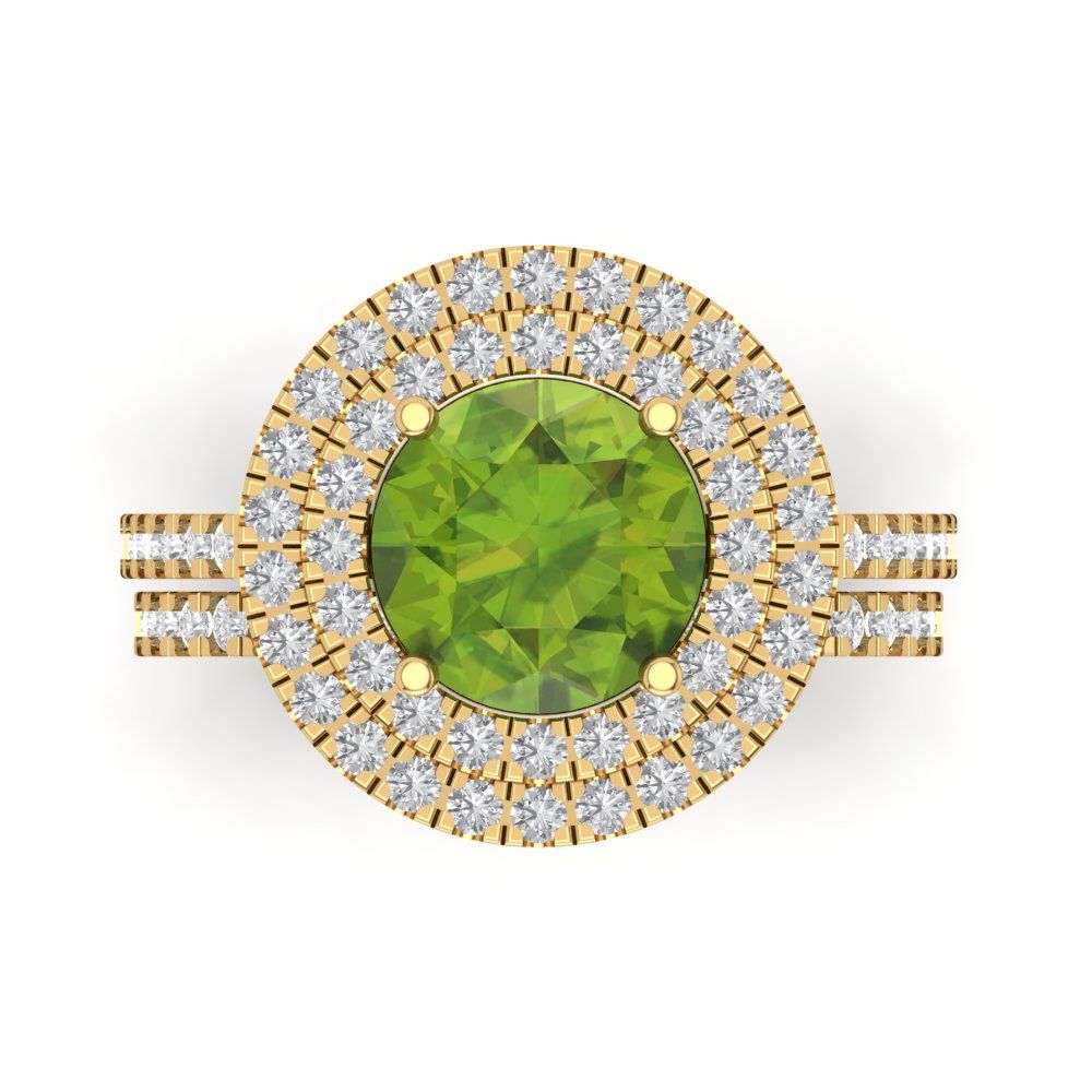 2.73 cttw Round Cut Natural Peridot Bridal Set - Solid Yellow Gold Engagement Ring & Wedding Band