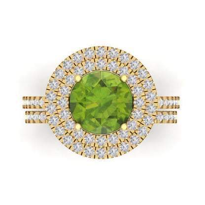 2.73 cttw Round Cut Natural Peridot Bridal Set - Solid Yellow Gold Engagement Ring & Wedding Band