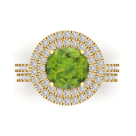 2.73 cttw Round Cut Natural Peridot Bridal Set - Solid Yellow Gold Engagement Ring & Wedding Band