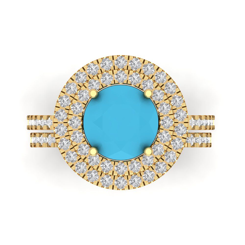2.73 cttw Round Cut Simulated Turquoise Bridal Set - Solid Yellow Gold Engagement Ring & Wedding Band