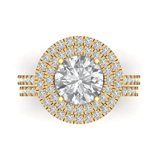 2.73 cttw Round Cut White Sapphire Bridal Set - Solid Yellow Gold Engagement Ring & Wedding Band