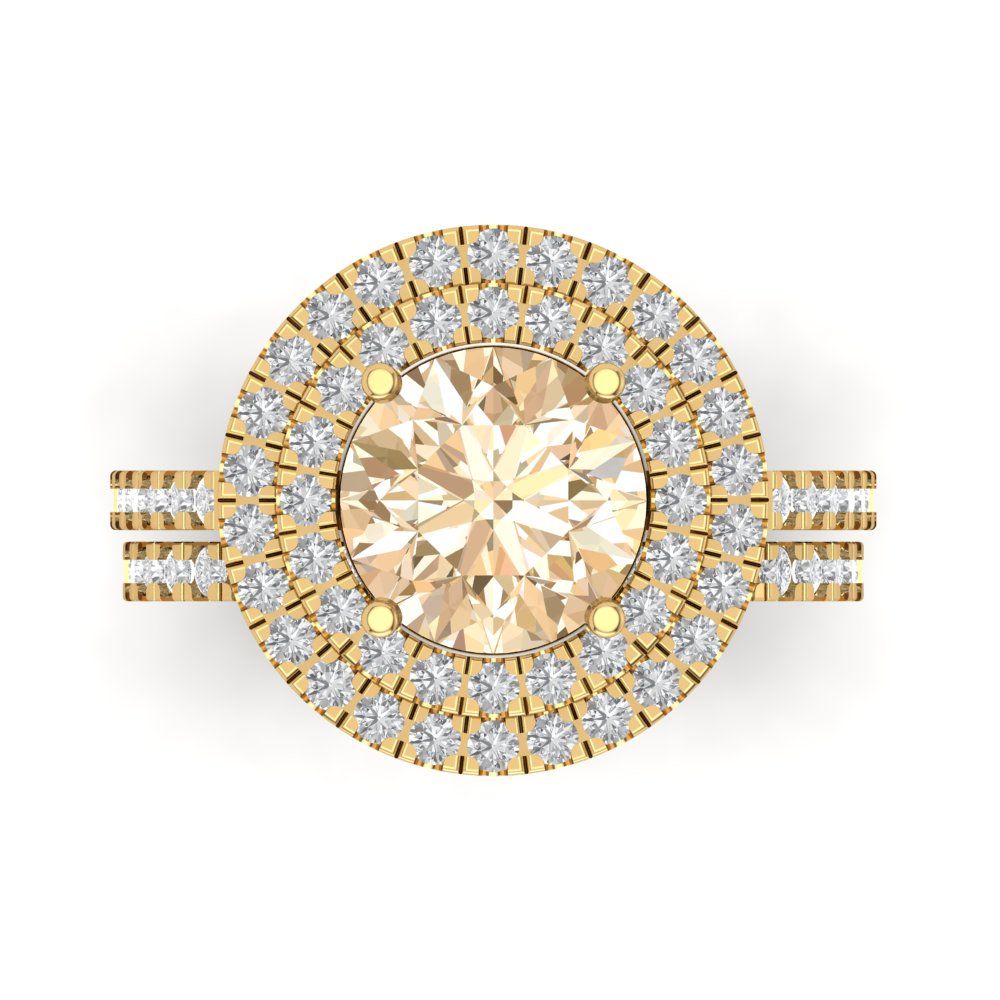 2.73 cttw Round Cut Natural Morganite Bridal Set - Solid Yellow Gold Engagement Ring & Wedding Band