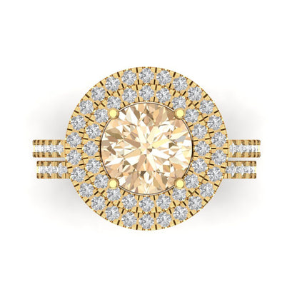 2.73 cttw Round Cut Natural Morganite Bridal Set - Solid Yellow Gold Engagement Ring & Wedding Band