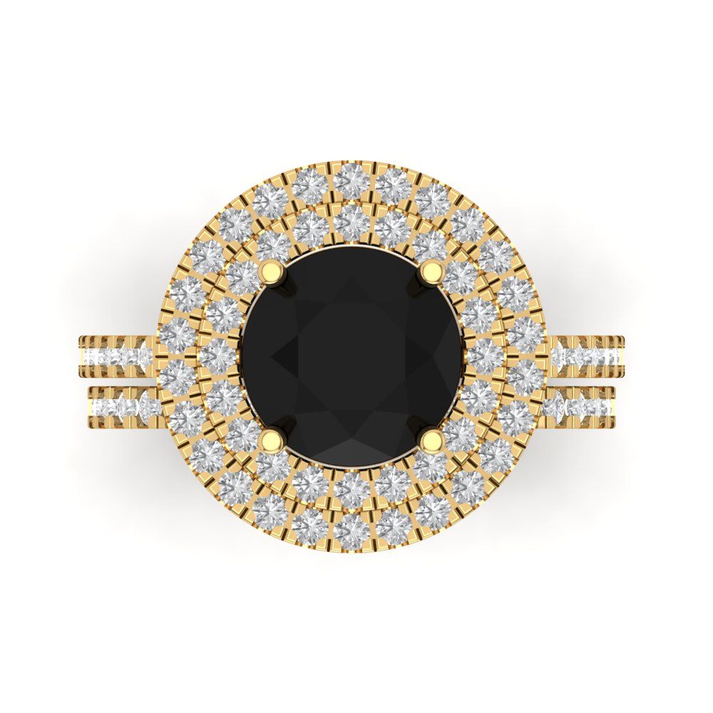2.73 cttw Round Cut Natural Onyx Bridal Set - Solid Yellow Gold Engagement Ring & Wedding Band