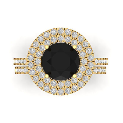 2.73 cttw Round Cut Natural Onyx Bridal Set - Solid Yellow Gold Engagement Ring & Wedding Band