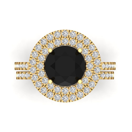 2.73 cttw Round Cut Natural Onyx Bridal Set - Solid Yellow Gold Engagement Ring & Wedding Band