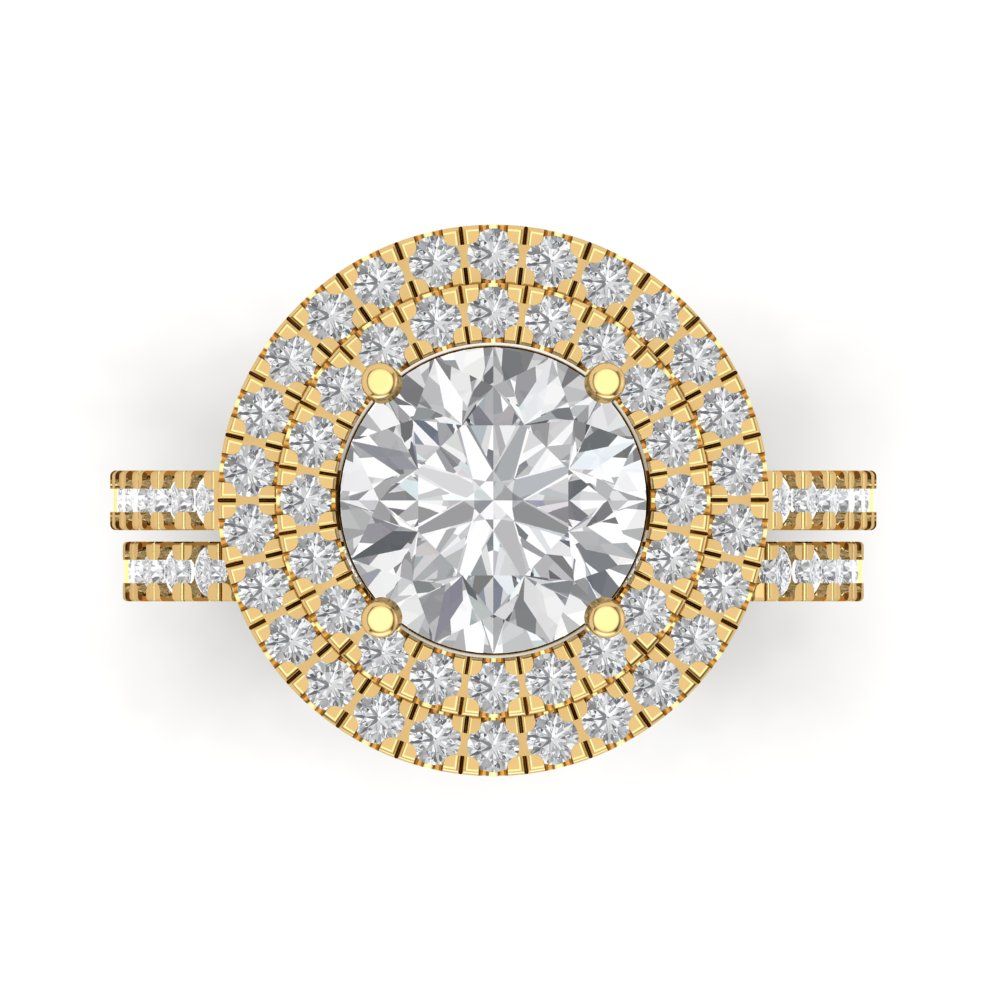 2.73 cttw Round Cut Moissanite Bridal Set - Solid Yellow Gold Engagement Ring & Wedding Band