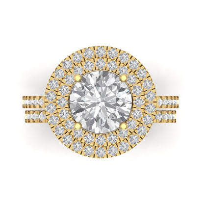 2.73 cttw Round Cut Moissanite Bridal Set - Solid Yellow Gold Engagement Ring & Wedding Band