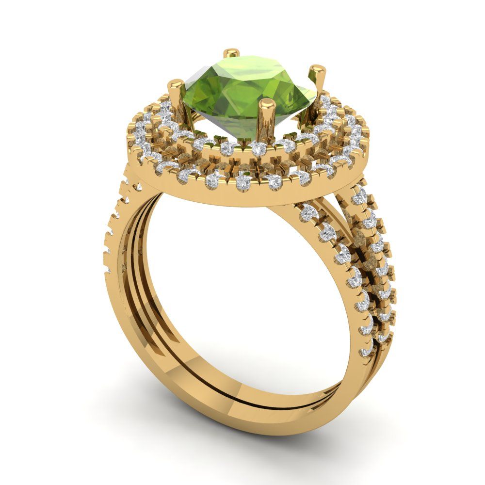2.73 cttw Round Cut Natural Peridot Bridal Set - Solid Yellow Gold Engagement Ring & Wedding Band