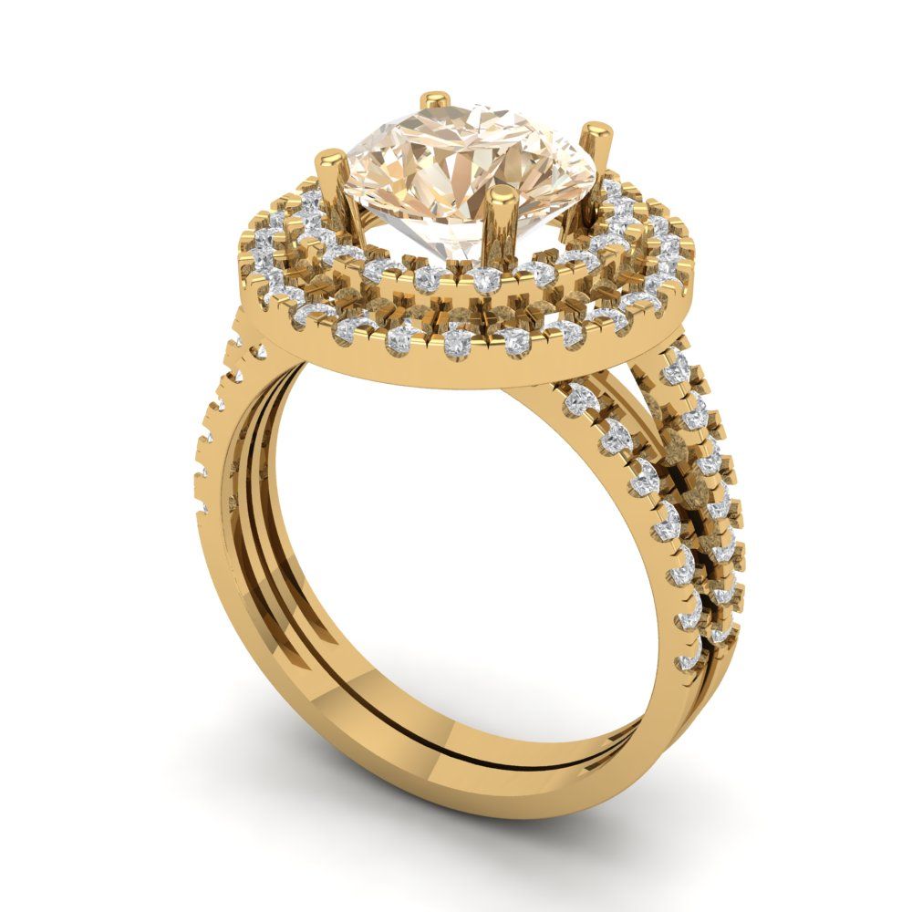 2.73 cttw Round Cut Natural Morganite Bridal Set - Solid Yellow Gold Engagement Ring & Wedding Band