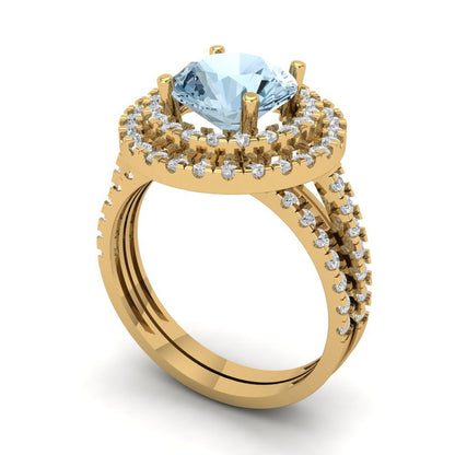 2.73 cttw Round Cut Simulated Blue Diamond Bridal Set - Solid Yellow Gold Engagement Ring & Wedding Band