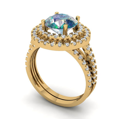 2.73 cttw Round Cut Blue Moissanite Bridal Set - Solid Yellow Gold Engagement Ring & Wedding Band