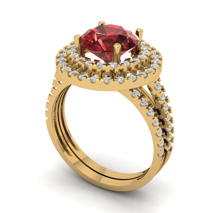 2.73 cttw Round Cut Natural Garnet Bridal Set - Solid Yellow Gold Engagement Ring & Wedding Band