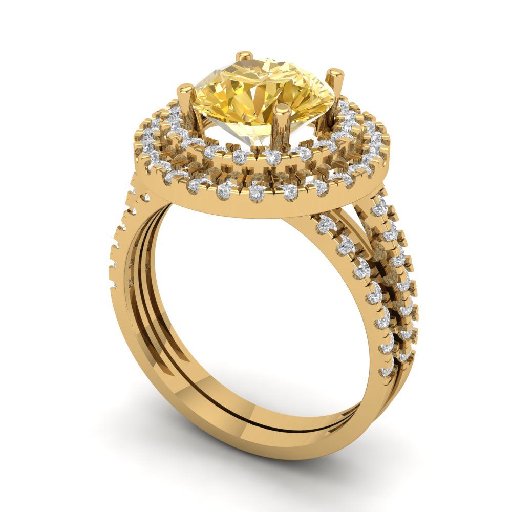 2.73 cttw Round Cut Yellow Moissanite Bridal Set - Solid Yellow Gold Engagement Ring & Wedding Band