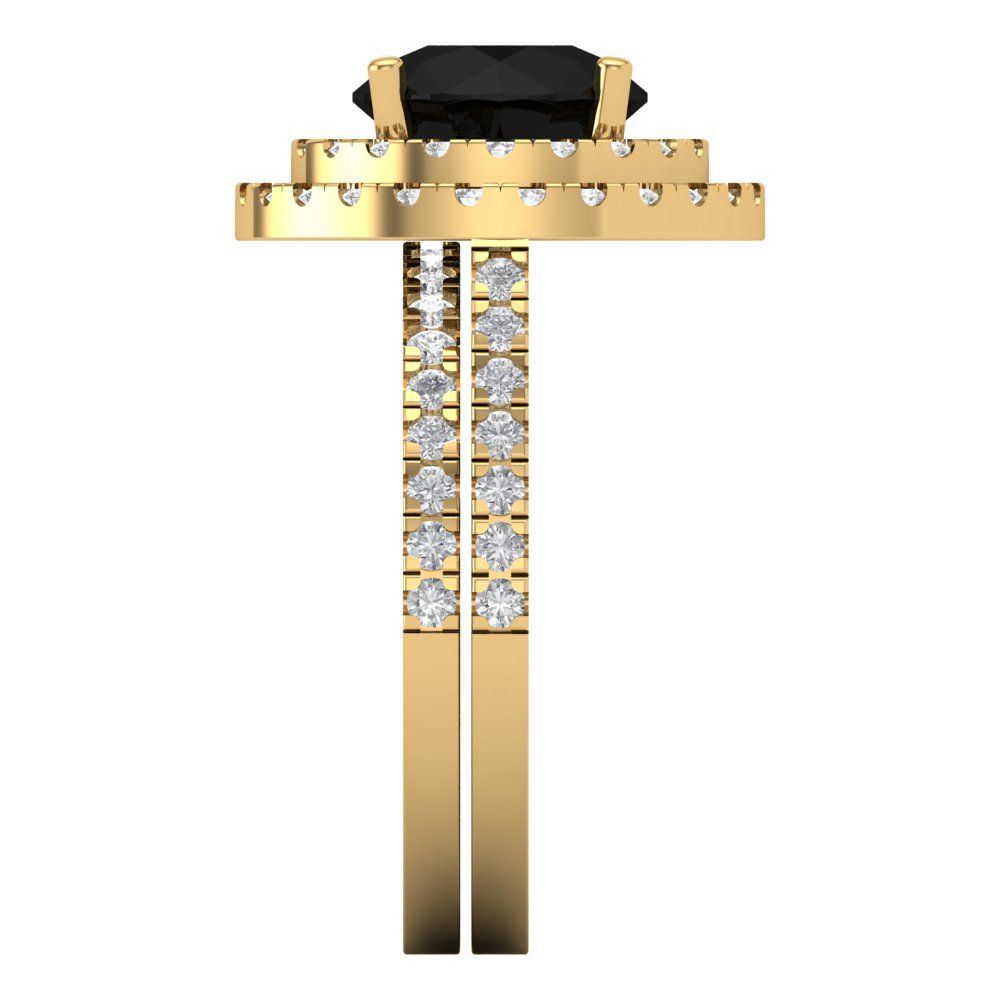 2.73 cttw Round Cut Natural Onyx Bridal Set - Solid Yellow Gold Engagement Ring & Wedding Band