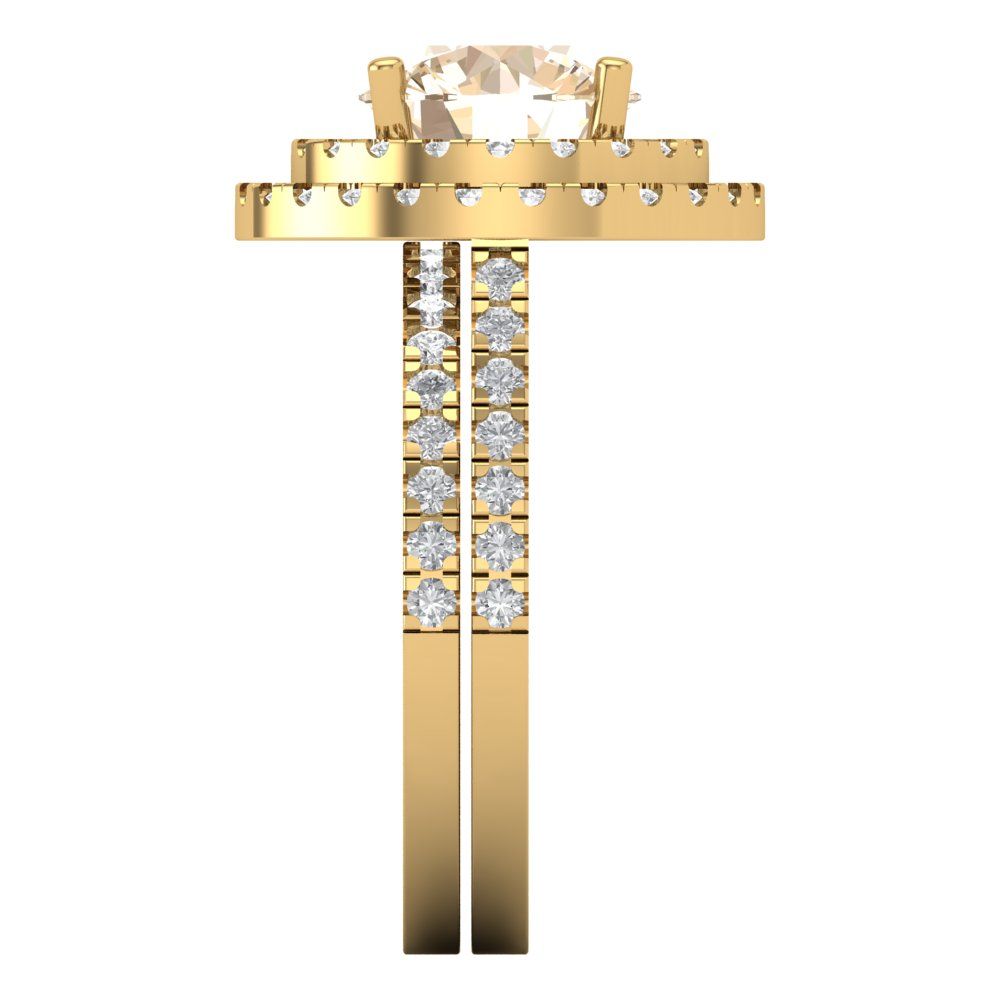 2.73 cttw Round Cut Natural Morganite Bridal Set - Solid Yellow Gold Engagement Ring & Wedding Band