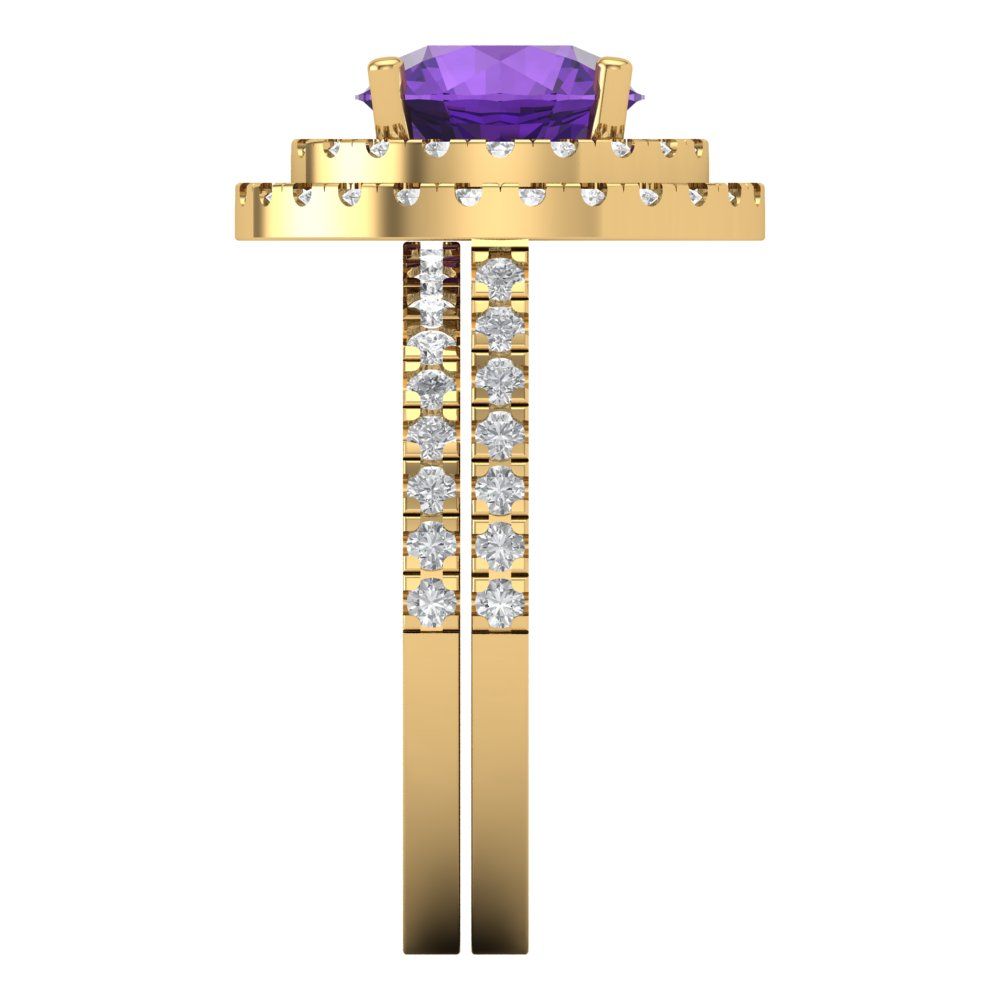 2.73 cttw Round Cut Natural Amethyst Bridal Set - Solid Yellow Gold Engagement Ring & Wedding Band