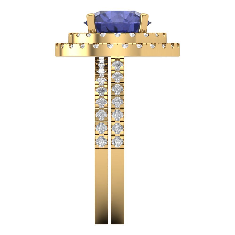 2.73 cttw Round Cut Simulated Tanzanite Bridal Set - Solid Yellow Gold Engagement Ring & Wedding Band
