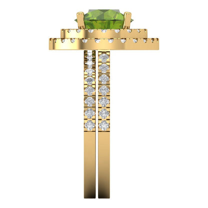 2.73 cttw Round Cut Natural Peridot Bridal Set - Solid Yellow Gold Engagement Ring & Wedding Band