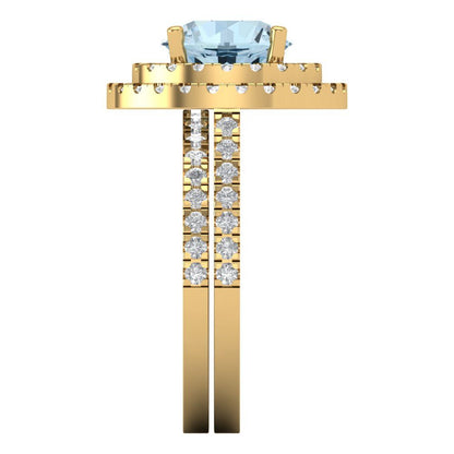 2.73 cttw Round Cut Simulated Blue Diamond Bridal Set - Solid Yellow Gold Engagement Ring & Wedding Band
