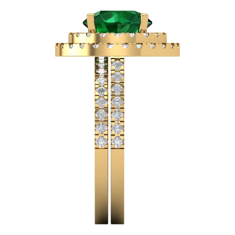 2.73 cttw Round Cut Simulated Emerald Bridal Set - Solid Yellow Gold Engagement Ring & Wedding Band
