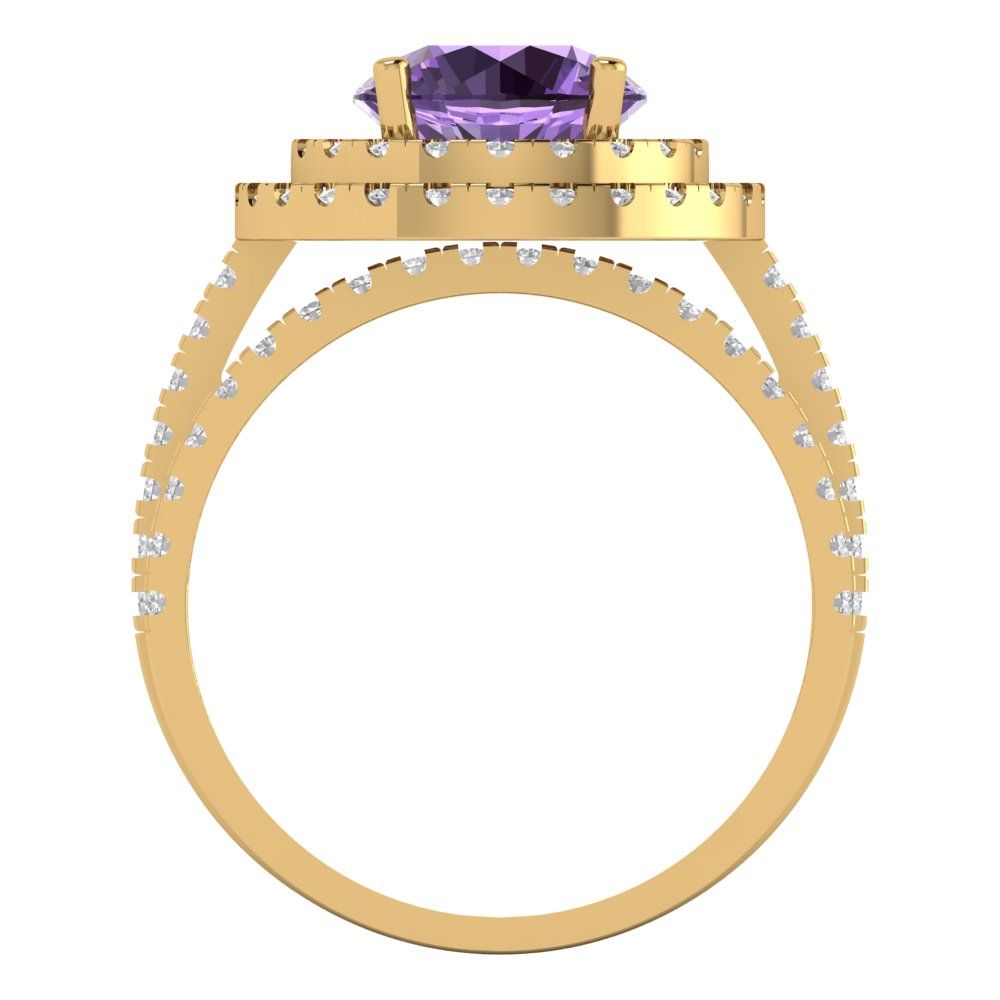 2.73 cttw Round Cut Simulated Alexandrite Bridal Set - Solid Yellow Gold Engagement Ring & Wedding Band