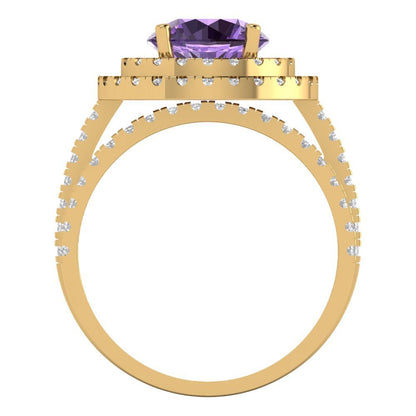 2.73 cttw Round Cut Simulated Alexandrite Bridal Set - Solid Yellow Gold Engagement Ring & Wedding Band