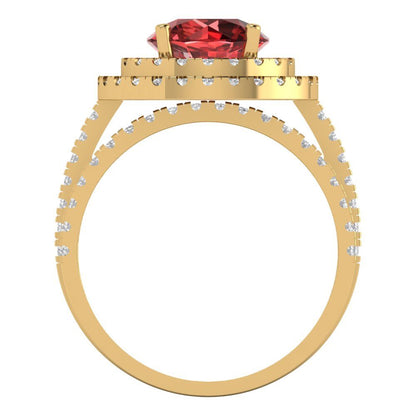 2.73 cttw Round Cut Natural Garnet Bridal Set - Solid Yellow Gold Engagement Ring & Wedding Band