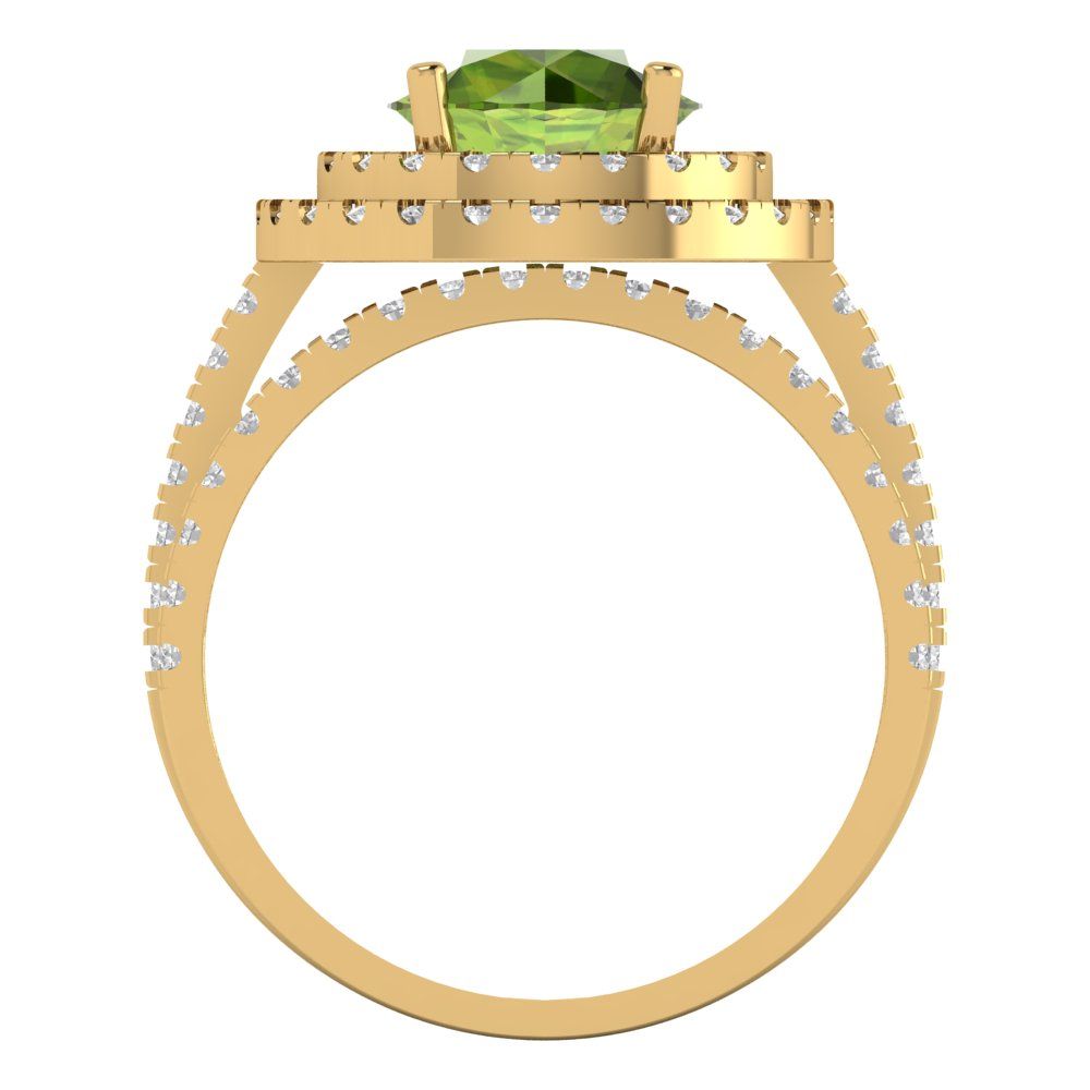 2.73 cttw Round Cut Natural Peridot Bridal Set - Solid Yellow Gold Engagement Ring & Wedding Band