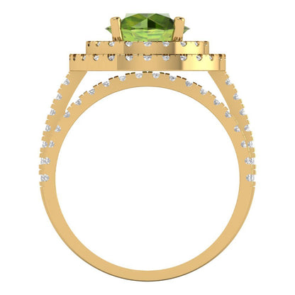 2.73 cttw Round Cut Natural Peridot Bridal Set - Solid Yellow Gold Engagement Ring & Wedding Band