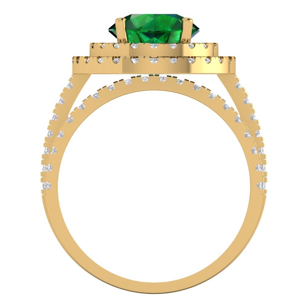 2.73 cttw Round Cut Simulated Emerald Bridal Set - Solid Yellow Gold Engagement Ring & Wedding Band