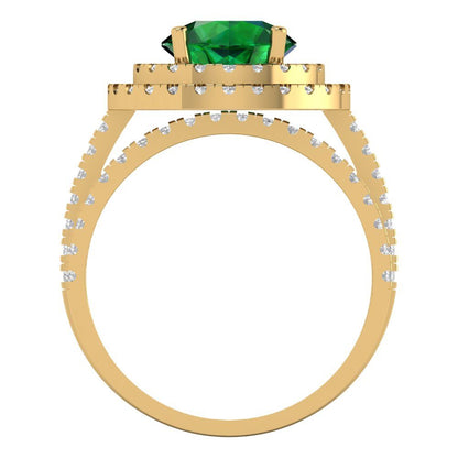 2.73 cttw Round Cut Simulated Emerald Bridal Set - Solid Yellow Gold Engagement Ring & Wedding Band