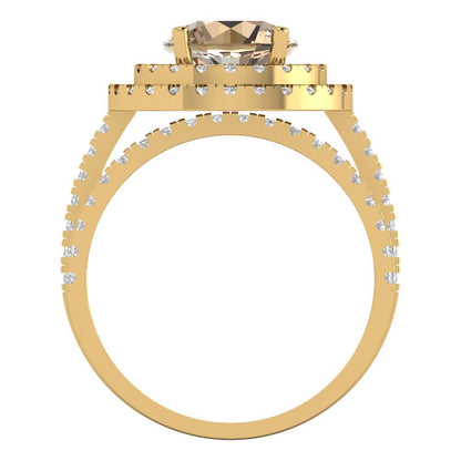 2.73 cttw Round Cut Yellow Moissanite Bridal Set - Solid Yellow Gold Engagement Ring & Wedding Band