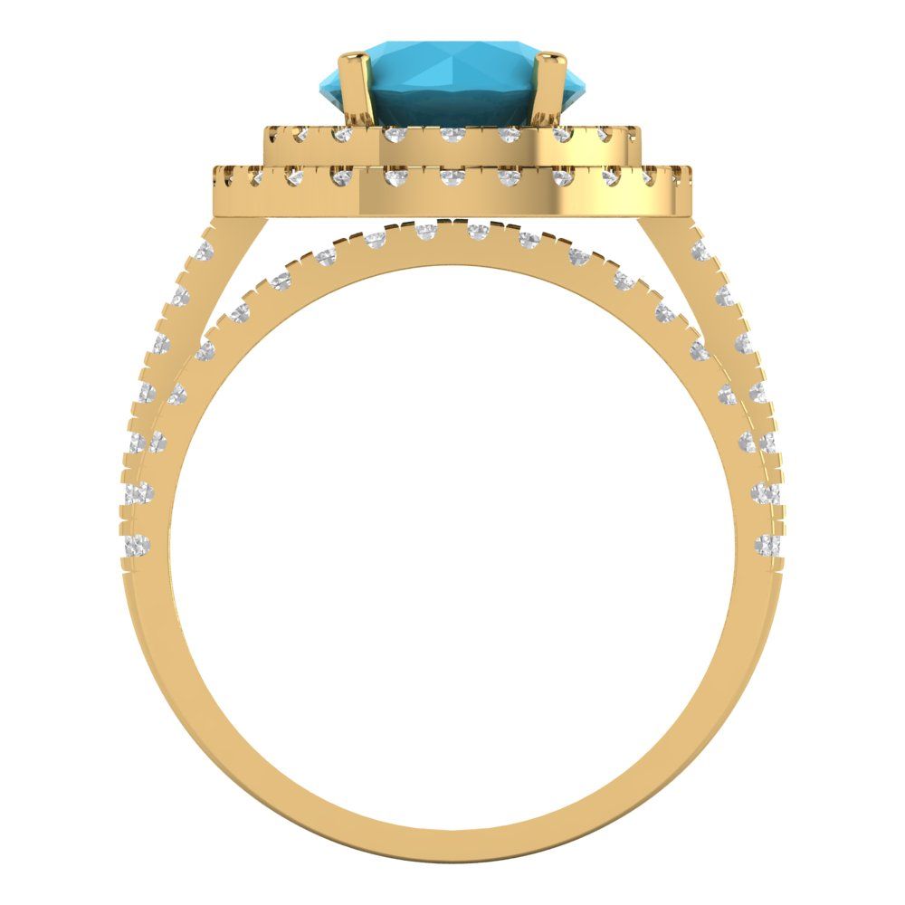 2.73 cttw Round Cut Simulated Turquoise Bridal Set - Solid Yellow Gold Engagement Ring & Wedding Band
