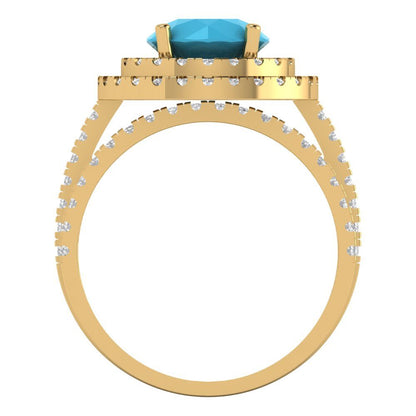 2.73 cttw Round Cut Simulated Turquoise Bridal Set - Solid Yellow Gold Engagement Ring & Wedding Band