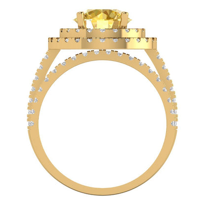 2.73 cttw Round Cut Simulated Yellow Diamond Bridal Set - Solid Yellow Gold Engagement Ring & Wedding Band