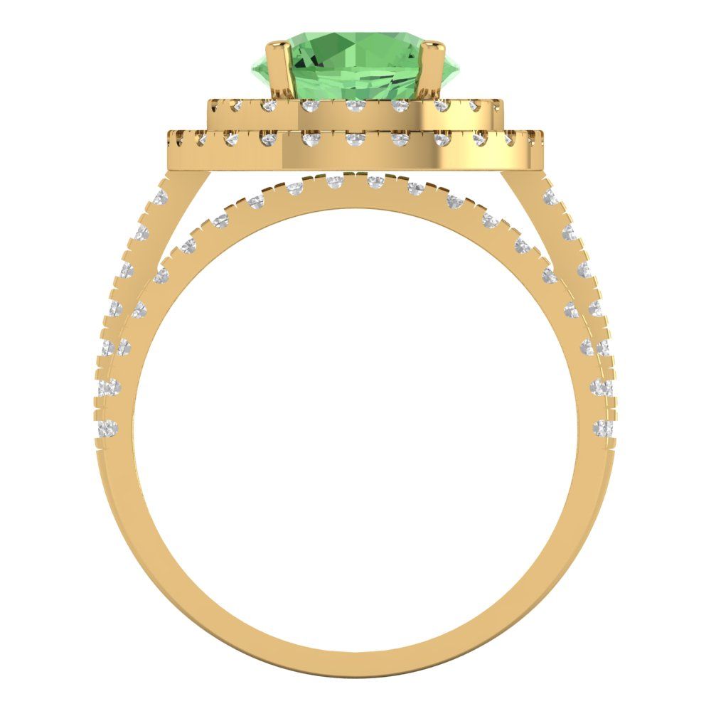 2.73 cttw Round Cut Simulated Green Diamond Bridal Set - Solid Yellow Gold Engagement Ring & Wedding Band