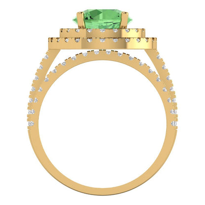 2.73 cttw Round Cut Simulated Green Diamond Bridal Set - Solid Yellow Gold Engagement Ring & Wedding Band