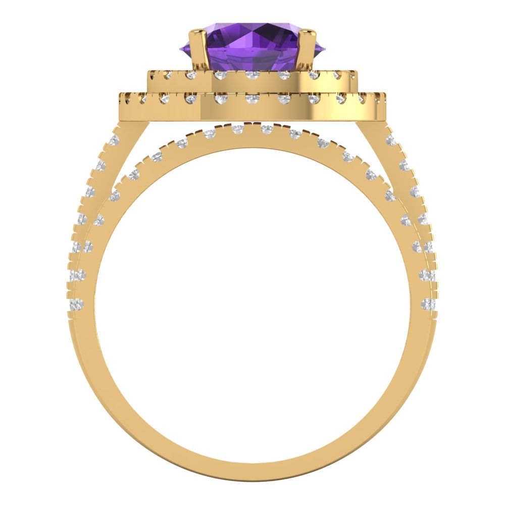 2.73 cttw Round Cut Natural Amethyst Bridal Set - Solid Yellow Gold Engagement Ring & Wedding Band