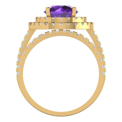 2.73 cttw Round Cut Natural Amethyst Bridal Set - Solid Yellow Gold Engagement Ring & Wedding Band