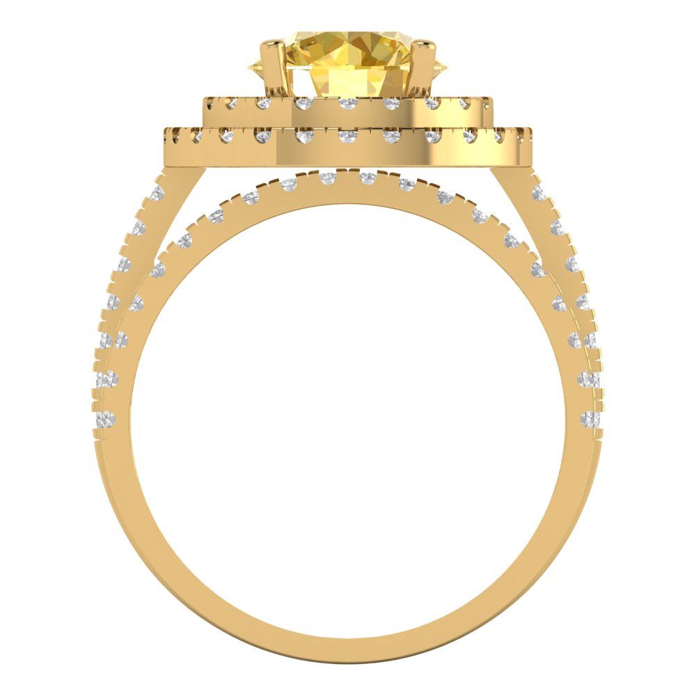 2.73 cttw Round Cut Natural Citrine Bridal Set - Solid Yellow Gold Engagement Ring & Wedding Band