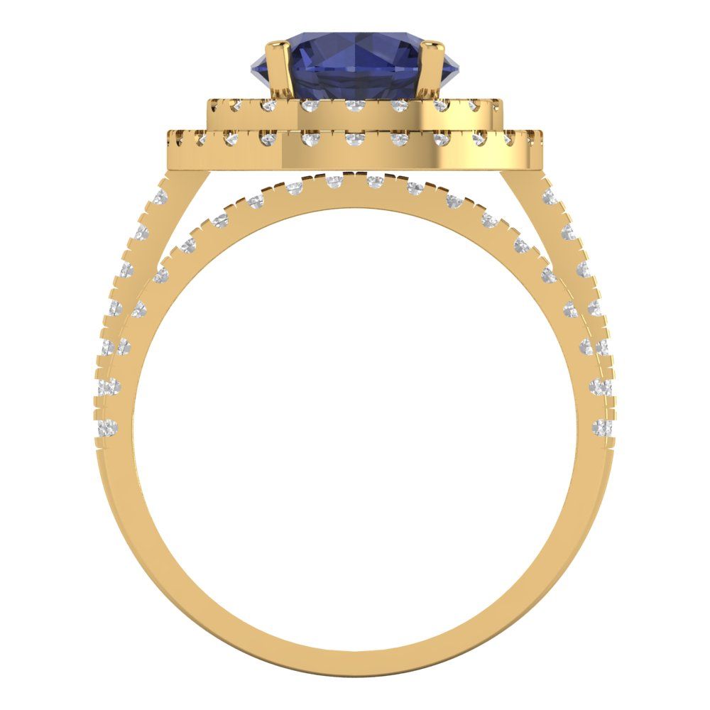 2.73 cttw Round Cut Simulated Blue Sapphire Bridal Set - Solid Yellow Gold Engagement Ring & Wedding Band