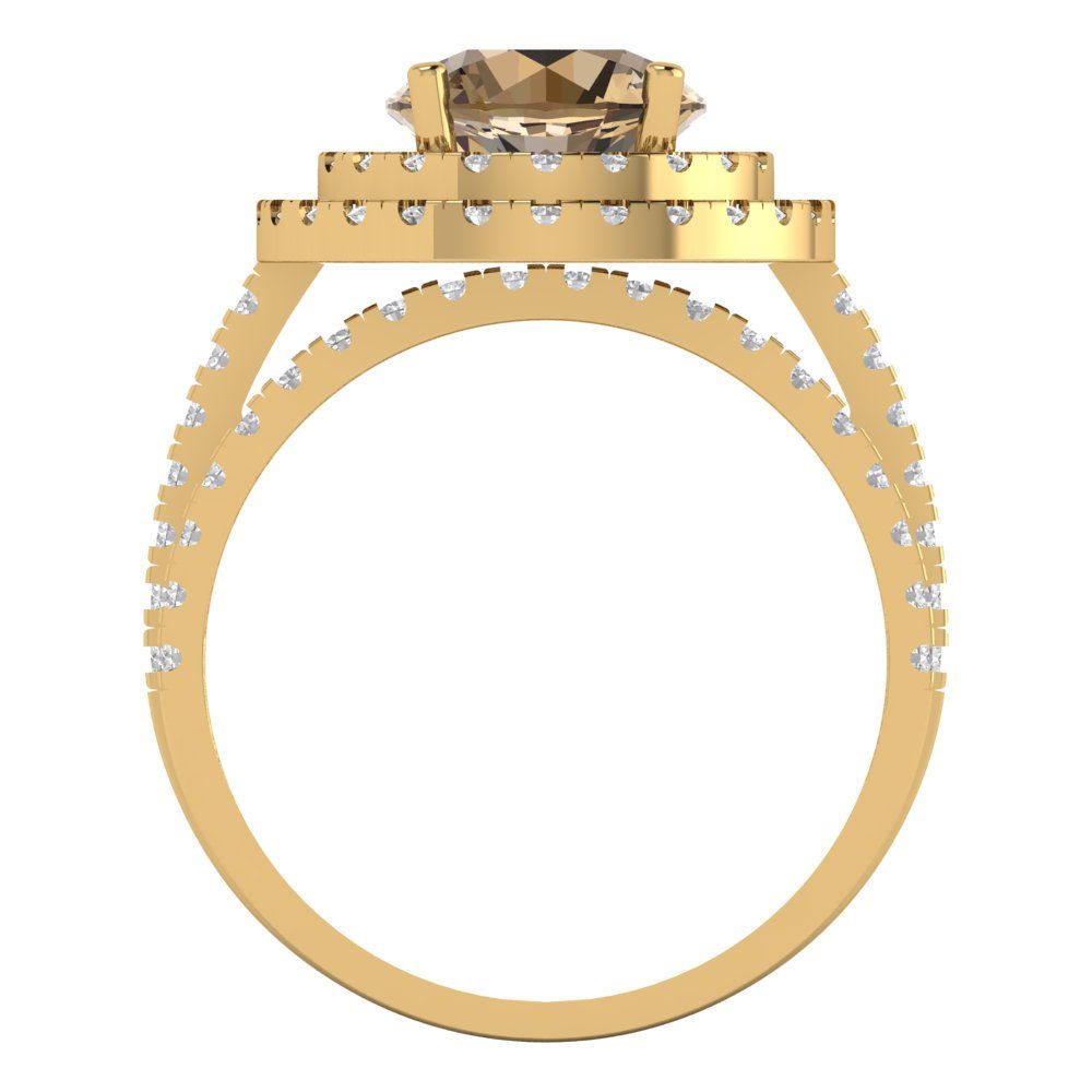 2.73 cttw Round Cut Simulated Champagne Diamond Bridal Set - Solid Yellow Gold Engagement Ring & Wedding Band