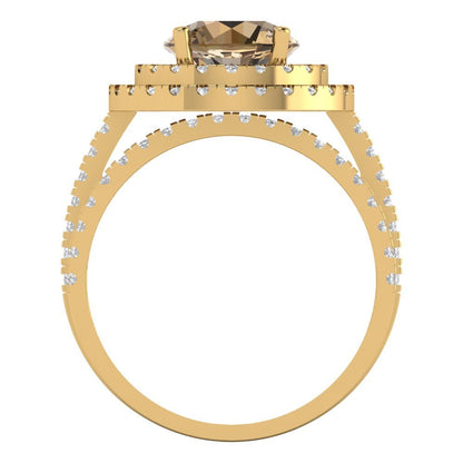 2.73 cttw Round Cut Simulated Champagne Diamond Bridal Set - Solid Yellow Gold Engagement Ring & Wedding Band